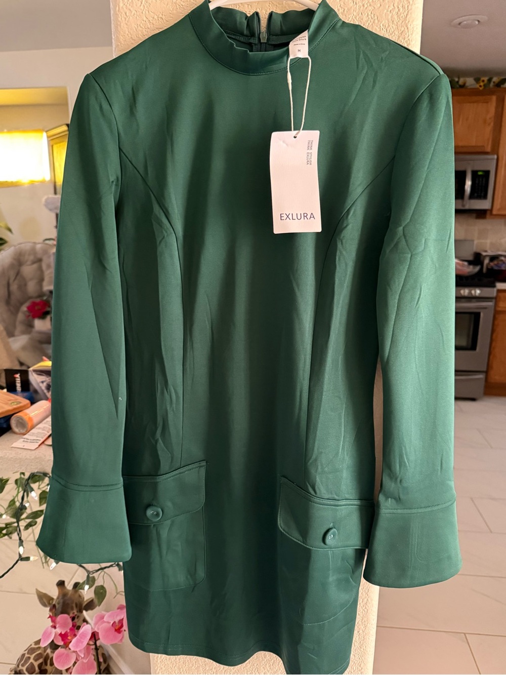 Exlura : Emerald Green Long Sleeve Mini Dress (Medium) NWT